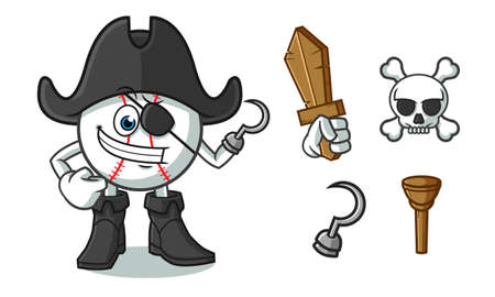 baseball pirate mascot vector cartoon illustrationのイラスト素材
