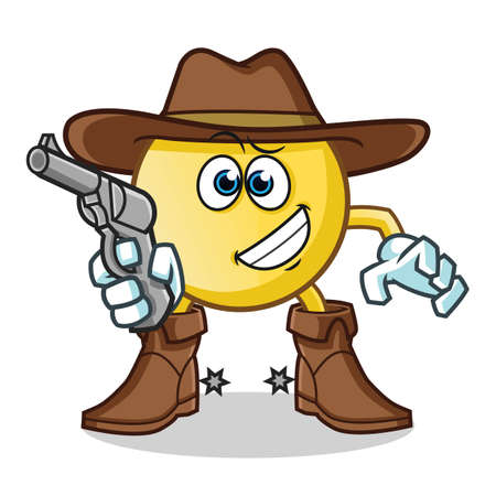 emoticon cowboy holding gun mascot vector cartoon illustrationのイラスト素材