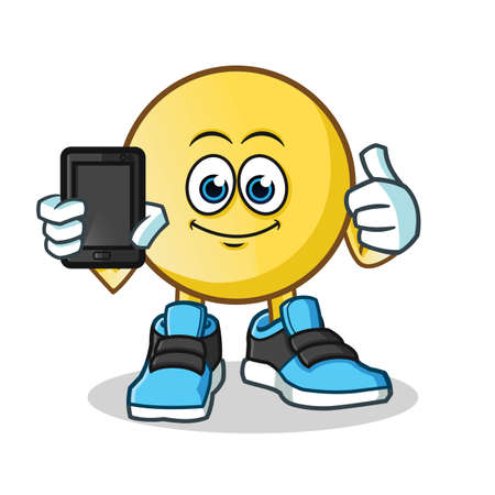 emoticon holding phone mascot vector cartoon illustrationのイラスト素材