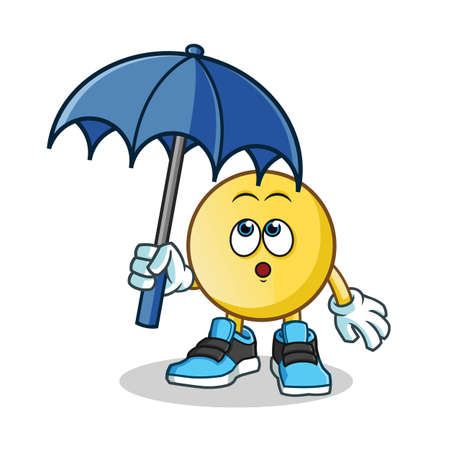 emoticon holding umbrella mascot vector cartoon illustrationのイラスト素材