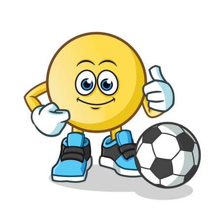 emoticon playing football mascot vector cartoon illustrationのイラスト素材