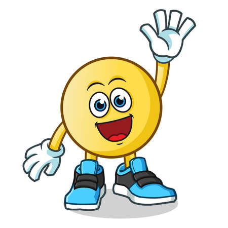 emoticon waving mascot vector cartoon illustrationのイラスト素材