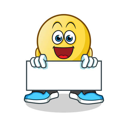 emoticon holding board mascot vector cartoon illustrationのイラスト素材