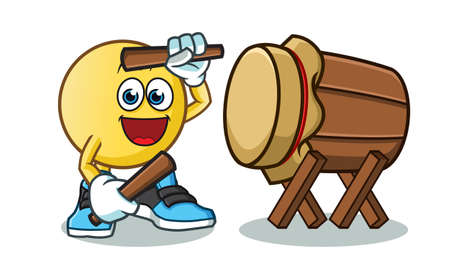 emoticon hit the drum mascot vector cartoon illustration
