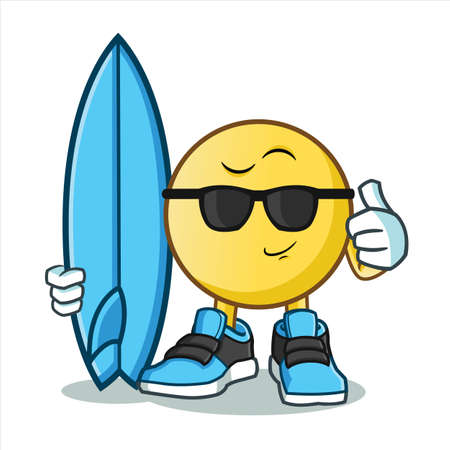 emoticon surfing vector cartoon illustrationのイラスト素材