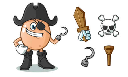 egg pirate mascot vector cartoon illustrationのイラスト素材
