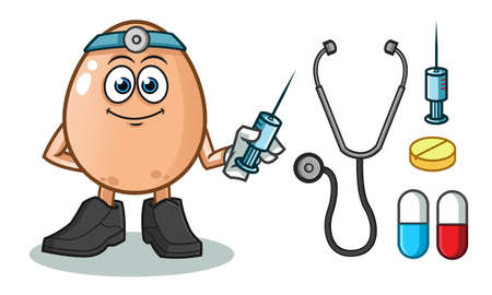 egg doctor mascot vector cartoon illustrationのイラスト素材