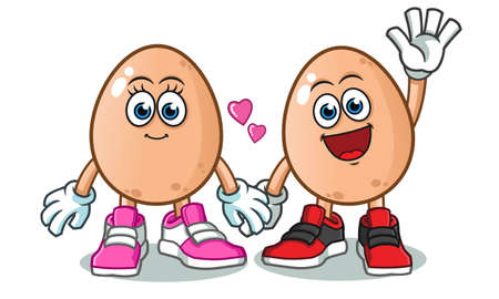 egg couple mascot vector cartoon illustrationのイラスト素材