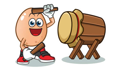 egg hit the drum mascot vector cartoon illustrationのイラスト素材