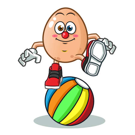 egg circus clown stand in the ball mascot vector cartoon illustrationのイラスト素材