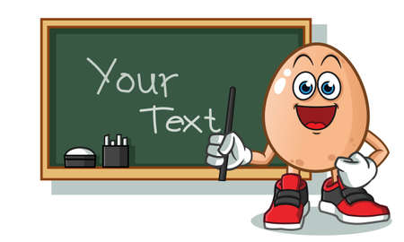 egg teacher and black board mascot vector cartoon illustrationのイラスト素材