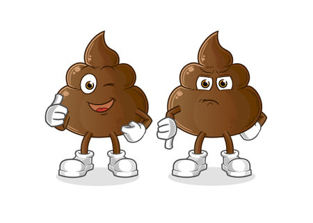 the poop thumbs up and thumbs down. cartoon mascot vectorのイラスト素材