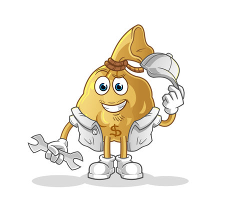 the money bag mechanic cartoon. cartoon mascot vectorのイラスト素材