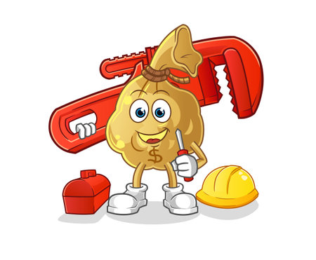 the money bag plumber cartoon. cartoon mascot vectorのイラスト素材