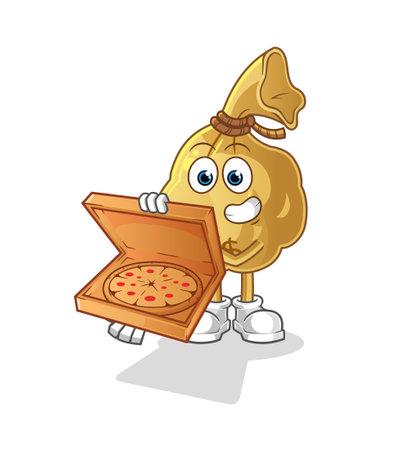 the money bag pizza delivery boy vector. cartoon characterのイラスト素材