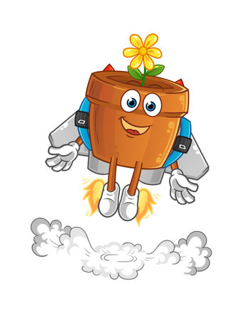 the flower pot with jetpack mascot. cartoon vectorのイラスト素材
