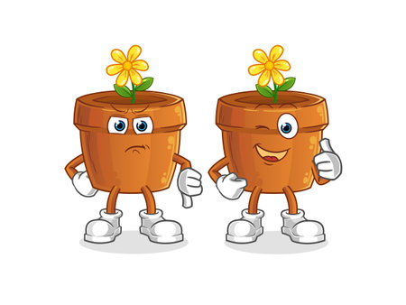 the flower pot thumbs up and thumbs down. cartoon mascot vectorのイラスト素材