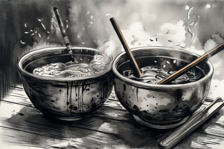 a bowl of steaming ramen, ink painting
. generative AIの素材