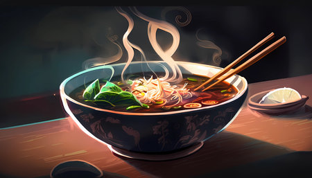A bowl of steaming hot pho with tender beef
. generative AIの素材