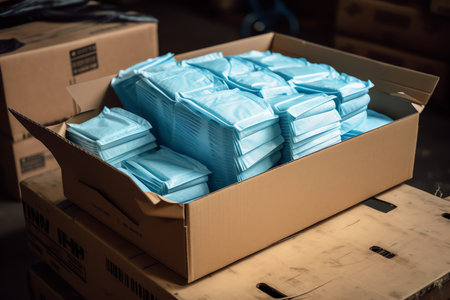A box of disposable face masks, ready for use
. generative AIの素材
