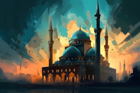 A breathtaking painting of a mosque in during Ramadan
. generative AIの素材