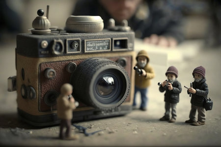 A camera. with miniature journalists
. generative AIの素材