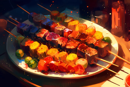 a delicious plate of grilled kebabs
. generative AIの素材