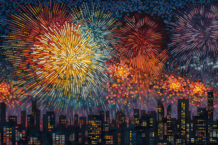 A fireworks display, pointillist dot-art style
. generative AIの素材