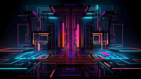 A futuristic neon abstract background with metallic shapes
. generative AIの素材
