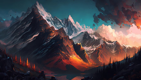A gorgeous digital painting of a majestic mountain range.
. generative AIの素材