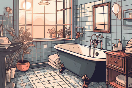 A hand-drawn illustration of a bathroom
. generative AIの素材