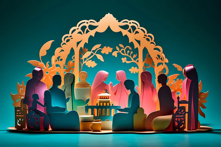 a family gathered in Ramadan, paper art style
. generative AIの素材