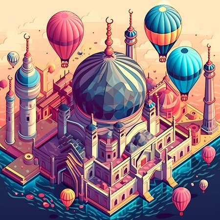 A grand mosque surrounded by hot air balloons
. generative AIの素材