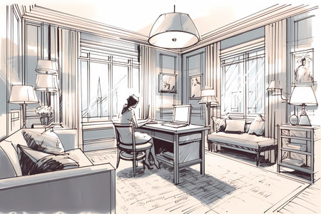 A hand-drawn illustration of an interior designer
. generative AIの素材