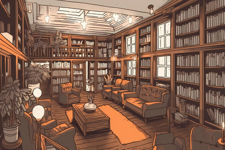 A hand-drawn illustration of a library
. generative AIの素材