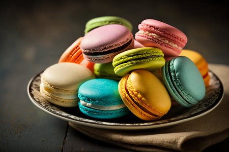 A plate of colorful macarons
. generative AIの素材