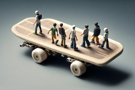 A skateboard. with miniature skateboarders
. generative AIの素材