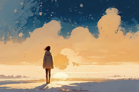 A sky with a sunrise, representing the promise of a new day
. generative AIの素材