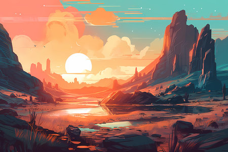 double sunset over a desert landscape
. generative AIの素材