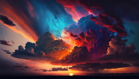 dramatic beautiful sunrise sky and cloed
. generative AIの素材