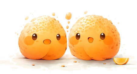 A pair of oranges with surprised faces
. generative AIの素材