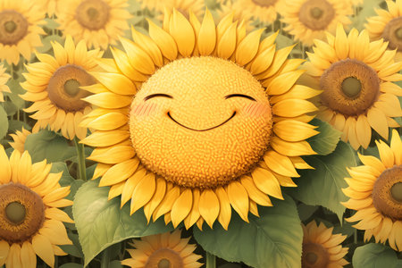 A sunflower with a happy face, cartoon style
. generative AIの素材