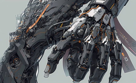 detailed view of its metallic fingers and intricate circuitry.jpg
. generative AIの素材