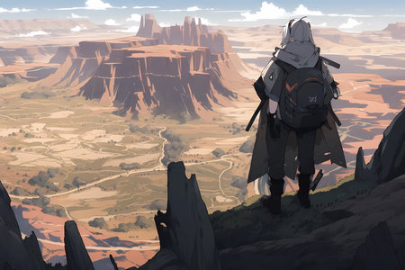 standing on the edge of a cliff, anime style
. generative AIの素材