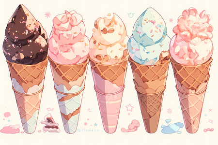 Ice cream in a waffle cone, cute color, anime style
. generative AIの素材