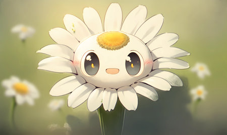 A cute face of a daisy, cartoon style
. generative AIの素材