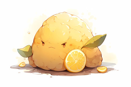 A grumpy fat lemon with a frown
. generative AIの素材