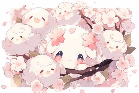 A cute face of a cherry blossom
. generative AIの素材