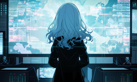 standing in front of a large screen display, anime style
. generative AIの素材