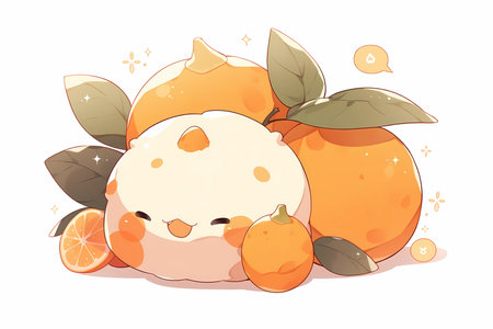 An orange with a cheerful cute face
. generative AIの素材